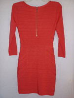 BEBE Women's Two Tone Deep V Bandage Ribbed Red Dress Sleeves NEW XS