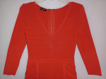 BEBE Women's Two Tone Deep V Bandage Ribbed Red Dress Sleeves NEW XS