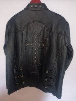 AFFLICTION Limited Edition Men's XL Premium Black Leather Jacket Cross