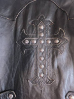 AFFLICTION Limited Edition Men's XL Premium Black Leather Jacket Cross