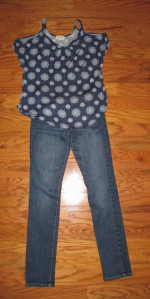 2 pr. Skinny Jeans sz 8L w/Polo tops , etc.