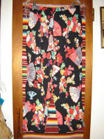 Womens Zashi Rayon Asian Floral Fan Pants XL