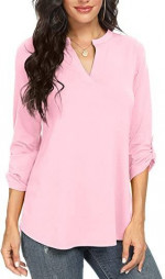 Women's Notch V Neck 3/4 Roll Sleeve Tunic