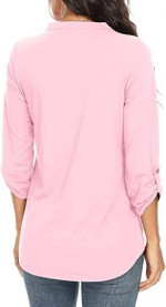 Women's Notch V Neck 3/4 Roll Sleeve Tunic
