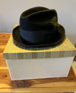 Vintage Men’s Fedora Black Wool Dress Hat W/ Feathers