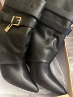 HARZEN Women's High Wedge Boot With Lock Charm New SZ 8