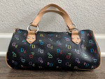 Black Handbag With Multicolored "Dd" All Over Print - Barrel-Shaped