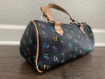 Black Handbag With Multicolored "Dd" All Over Print - Barrel-Shaped