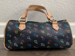 Black Handbag With Multicolored "Dd" All Over Print - Barrel-Shaped