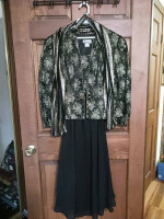 Elegant black and gold Holiday Jacket-Skirt Set with 6" clasp headband