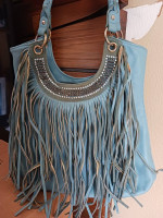 Vieta Fringe Blue Shoulder Purse VIETA Fashion