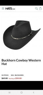 BRAND NEW - Black - Buckhorn - Cowboy Hat - Winter Hat