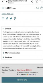 BRAND NEW - Black - Buckhorn - Cowboy Hat - Winter Hat