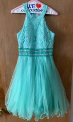 Fancy Sleeveless Formal Dress - Seafoam Green Size Small