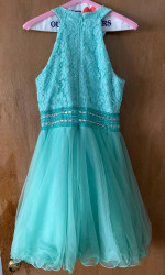 Fancy Sleeveless Formal Dress - Seafoam Green Size Small