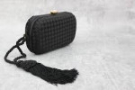 Vintage Bottega Veneta Intrecciato Black Satin Clutch with Tassel