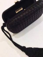 Vintage Bottega Veneta Intrecciato Black Satin Clutch with Tassel
