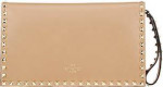 Valentino Garavani Rockstud Flap Leather Womens Clutch, taupe, NEW