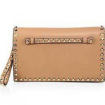 Valentino Garavani Rockstud Flap Leather Womens Clutch, taupe, NEW