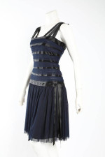 CHANEL RUNWAY COCKTAIL DRESS, NAVY WITH BLACK SILK RIBBON, SIZE 36