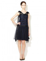 CHANEL RUNWAY COCKTAIL DRESS, NAVY WITH BLACK SILK RIBBON, SIZE 36