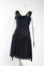 CHANEL RUNWAY COCKTAIL DRESS, NAVY WITH BLACK SILK RIBBON, SIZE 36