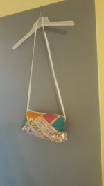 White Abstract Handbag Metallic Gold Print Shoulder Bag NEW