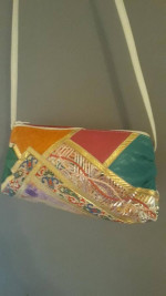 White Abstract Handbag Metallic Gold Print Shoulder Bag NEW
