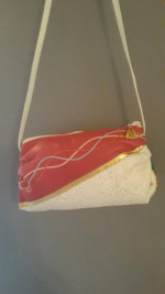 White Abstract Handbag Metallic Gold Print Shoulder Bag NEW