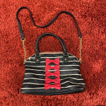 Betsey Johnson Y2K Black and White Striped Cross Body Bag w/ Red Bows