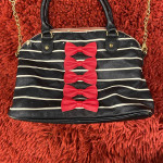 Betsey Johnson Y2K Black and White Striped Cross Body Bag w/ Red Bows