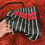 Betsey Johnson Y2K Black and White Striped Cross Body Bag w/ Red Bows