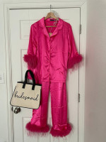 Pink pajama set + bridesmaid tote and tiara