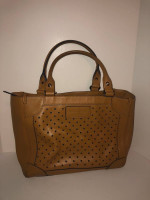 Kate Spade Tan Leather Shoulder Bag Purse. Perforated/Cut-out Design.