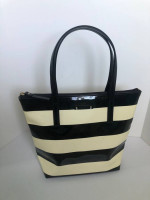 Kate Spade New York Black Off-White Striped Handbag Shoulder Bag