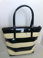 Kate Spade New York Black Off-White Striped Handbag Shoulder Bag