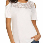 Women's Summer Chiffon Short Sleeve White Lace Shirt