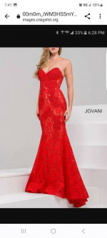 JOVANI Red Fitted Strapless Lace Dress  - great for Prom