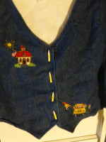 Shirt with Attached Denim Vest School Themed with Crayon Buttons