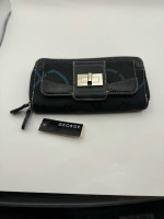 164-PTT New Womans Multi Functional Black Fabric & PU Leather Wallet By GEORGE
