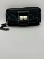 164-PTT New Womans Multi Functional Black Fabric & PU Leather Wallet By GEORGE