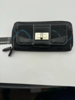 164-PTT New Womans Multi Functional Black Fabric & PU Leather Wallet By GEORGE