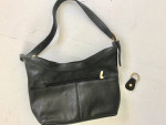 Vtg. Black Leather Lisa Loren Handbag Pocketbook Adjustable Strap