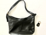 Vtg. Black Leather Lisa Loren Handbag Pocketbook Adjustable Strap