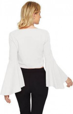 XL SweatyRocks Women's Long Sleeve V Neck Tie Knot Bandage Wrap Blouse