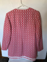 Cynthia Rowley Red/White Diamond Print Long Open Front Blazer Jacket S