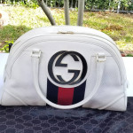 Rare Limited Edition Gucci Web GG XL Blondie pebbled leather boston ha