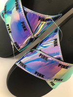Victoria’s Secret PINK Iridescent Flip Flops  Beach Sandals (X Straps)
