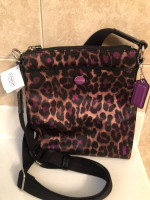 New with Tags COACH Purple Ocelot Cheetah Print Crossbody Bag