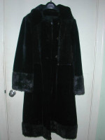 Vintage Womens Belted Long Black Fur Coat